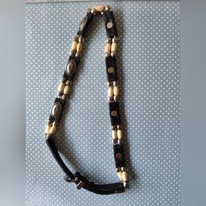 Western Mens Hatband Leather Bone Beads Black